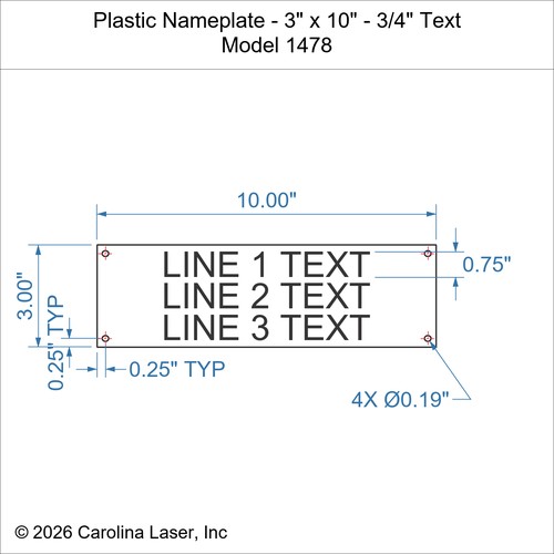 Modal Additional Images for Plastic Nameplate - 3" x 10" - 3/4" Text
