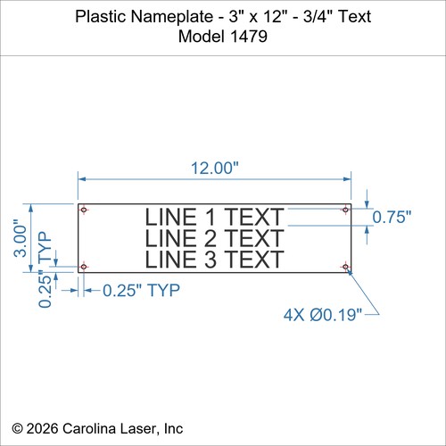 Modal Additional Images for Plastic Nameplate - 3" x 12" - 3/4" Text