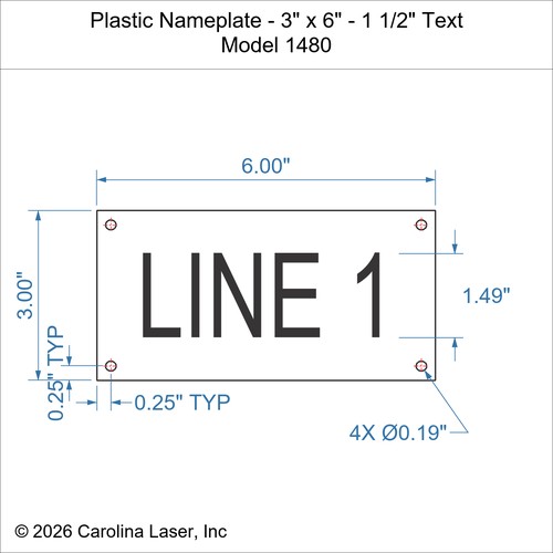 Modal Additional Images for Plastic Nameplate - 3" x 6" - 1 1/2" Text