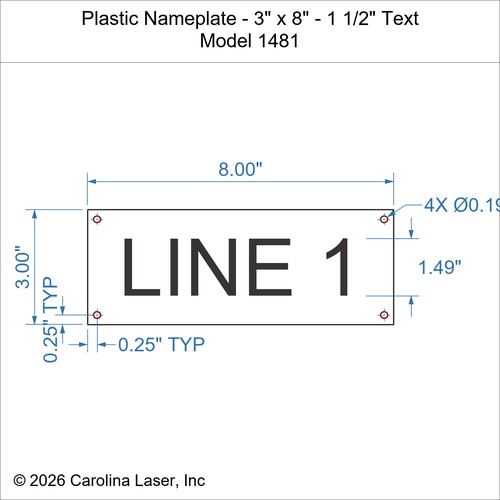Modal Additional Images for Plastic Nameplate - 3" x 8" - 1 1/2" Text