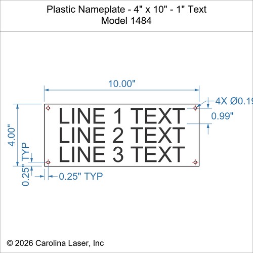 Modal Additional Images for Plastic Nameplate - 4" x 10" - 1" Text