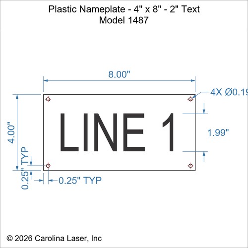 Modal Additional Images for Plastic Nameplate - 4" x 8" - 2" Text