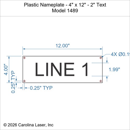 Modal Additional Images for Plastic Nameplate - 4" x 12" - 2" Text