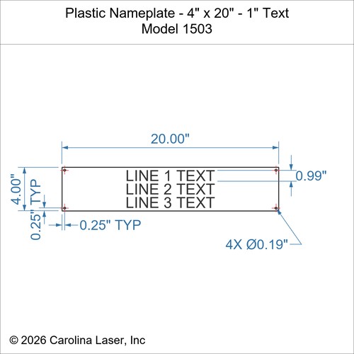 Modal Additional Images for Plastic Nameplate - 4" x 20" - 1" Text