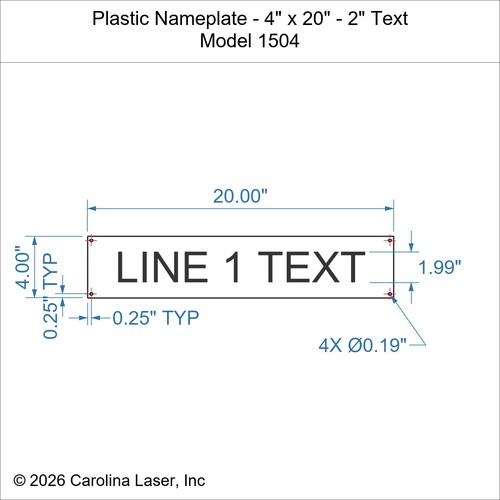 Modal Additional Images for Plastic Nameplate - 4" x 20" - 2" Text