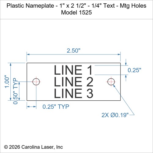 Modal Additional Images for Plastic Nameplate - 1" x 2 1/2" - 1/4" Text - Mtg Holes