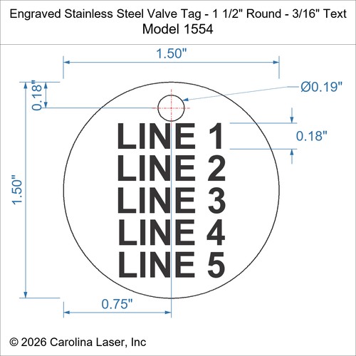 Modal Additional Images for Engraved Stainless Steel Valve Tag - 1 1/2" Round - 3/16" Text