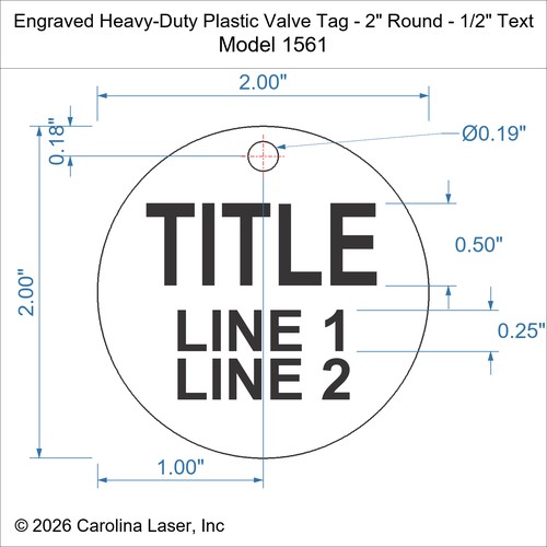 Modal Additional Images for Engraved Heavy-Duty Plastic Valve Tag - 2" Round - 1/2" Text