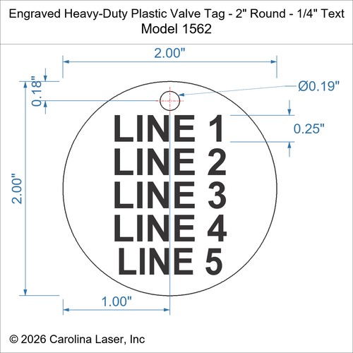 Modal Additional Images for Engraved Heavy-Duty Plastic Valve Tag - 2" Round - 1/4" Text