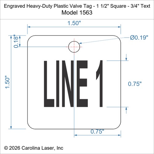 Modal Additional Images for Engraved Heavy-Duty Plastic Valve Tag - 1 1/2" Square - 3/4" Text