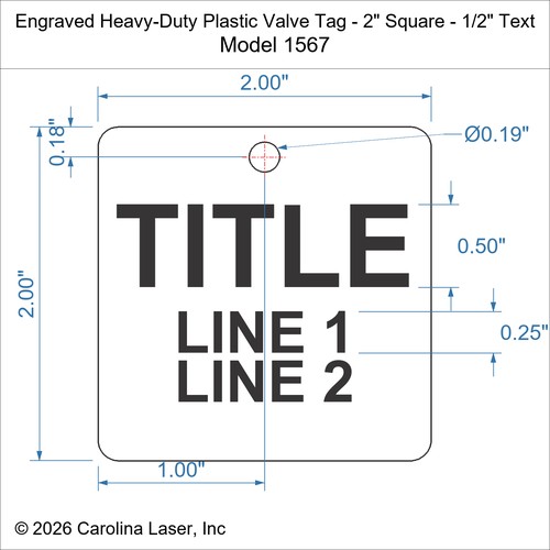 Modal Additional Images for Engraved Heavy-Duty Plastic Valve Tag - 2" Square - 1/2" Text