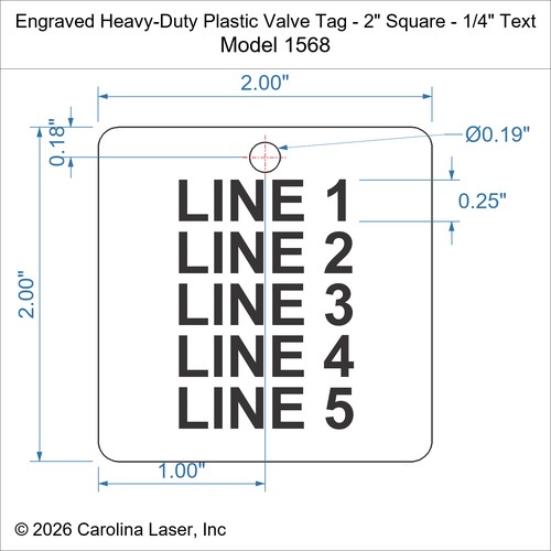 Modal Additional Images for Engraved Heavy-Duty Plastic Valve Tag - 2" Square - 1/4" Text
