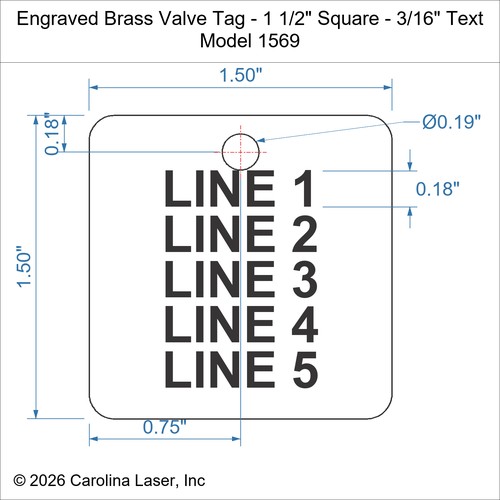Modal Additional Images for Engraved Brass Valve Tag - 1 1/2" Square - 3/16" Text