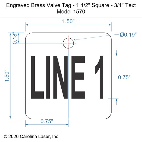 Modal Additional Images for Engraved Brass Valve Tag - 1 1/2" Square - 3/4" Text