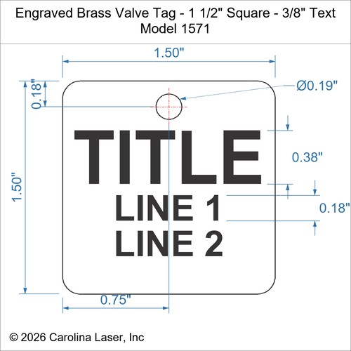 Modal Additional Images for Engraved Brass Valve Tag - 1 1/2" Square - 3/8" Text