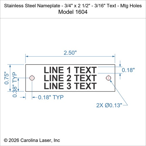 Modal Additional Images for Stainless Steel Nameplate - 3/4" x 2 1/2" - 3/16" Text - Mtg Holes