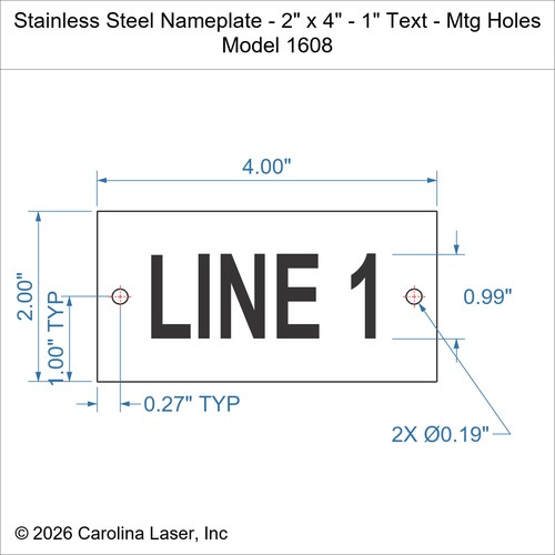 Modal Additional Images for Stainless Steel Nameplate - 2" x 4" - 1" Text - Mtg Holes