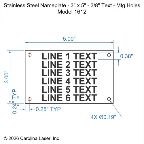 Modal Additional Images for Stainless Steel Nameplate - 3" x 5" - 3/8" Text - Mtg Holes