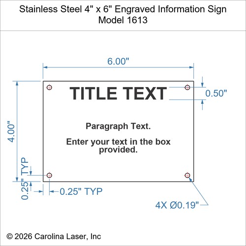 Modal Additional Images for Stainless Steel 4" x 6" Engraved Information Sign