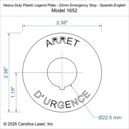 Modal Additional Images for Heavy-Duty Plastic Legend Plate - 22mm Emergency Stop - Spanish-English
