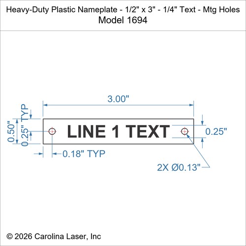 Modal Additional Images for Heavy-Duty Plastic Nameplate - 1/2" x 3" - 1/4" Text - Mtg Holes