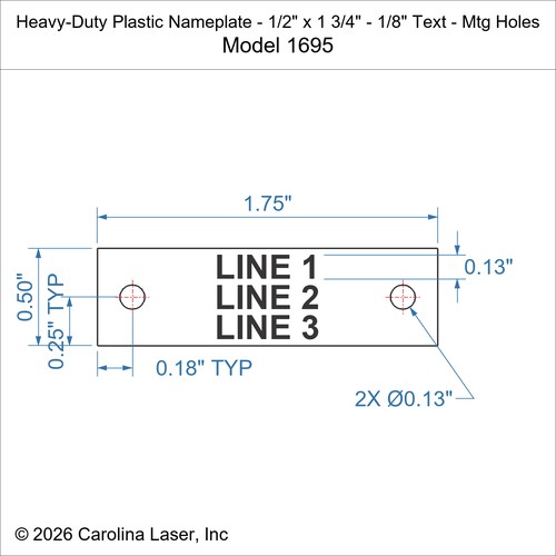 Modal Additional Images for Heavy-Duty Plastic Nameplate - 1/2" x 1 3/4" - 1/8" Text - Mtg Holes