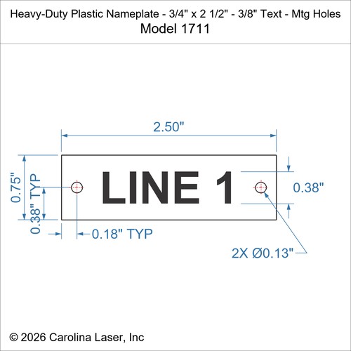 Modal Additional Images for Heavy-Duty Plastic Nameplate - 3/4" x 2 1/2" - 3/8" Text - Mtg Holes