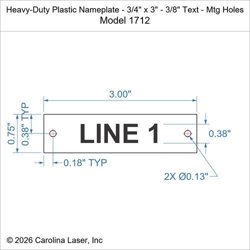 Modal Additional Images for Heavy-Duty Plastic Nameplate - 3/4" x 3" - 3/8" Text - Mtg Holes