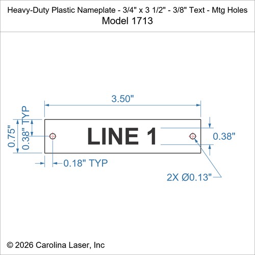 Modal Additional Images for Heavy-Duty Plastic Nameplate - 3/4" x 3 1/2" - 3/8" Text - Mtg Holes