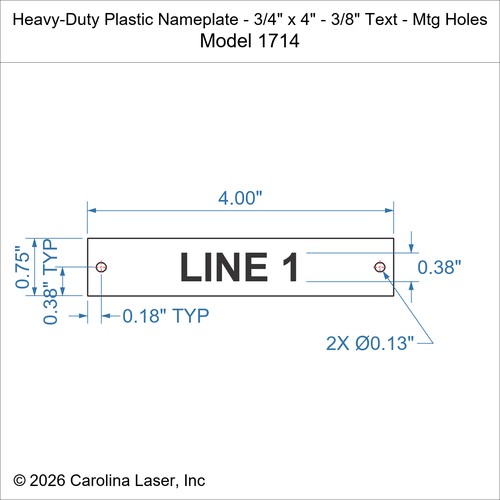 Modal Additional Images for Heavy-Duty Plastic Nameplate - 3/4" x 4" - 3/8" Text - Mtg Holes