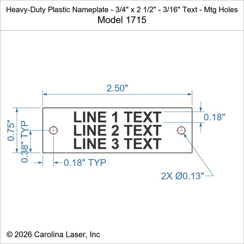 Modal Additional Images for Heavy-Duty Plastic Nameplate - 3/4" x 2 1/2" - 3/16" Text - Mtg Holes