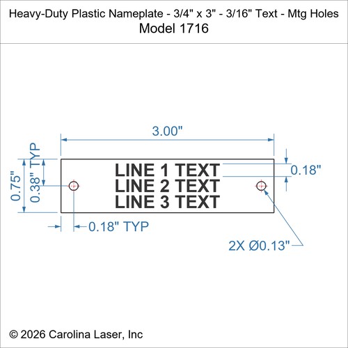 Modal Additional Images for Heavy-Duty Plastic Nameplate - 3/4" x 3" - 3/16" Text - Mtg Holes