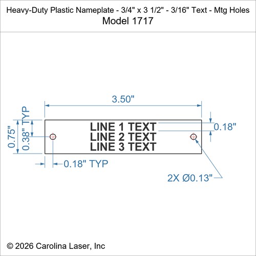 Modal Additional Images for Heavy-Duty Plastic Nameplate - 3/4" x 3 1/2" - 3/16" Text - Mtg Holes