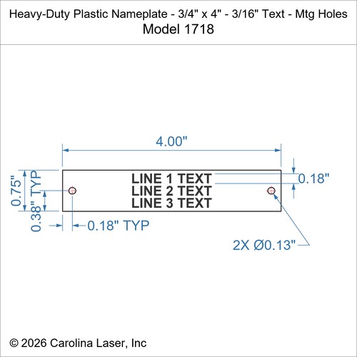 Modal Additional Images for Heavy-Duty Plastic Nameplate - 3/4" x 4" - 3/16" Text - Mtg Holes