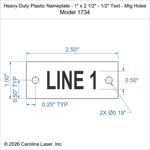 Modal Additional Images for Heavy-Duty Plastic Nameplate - 1" x 2 1/2" - 1/2" Text - Mtg Holes