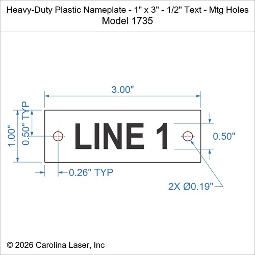 Modal Additional Images for Heavy-Duty Plastic Nameplate - 1" x 3" - 1/2" Text - Mtg Holes