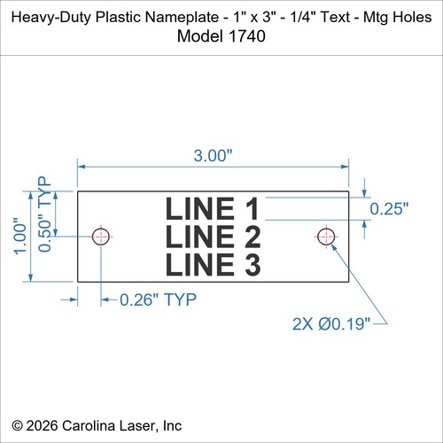 Modal Additional Images for Heavy-Duty Plastic Nameplate - 1" x 3" - 1/4" Text - Mtg Holes