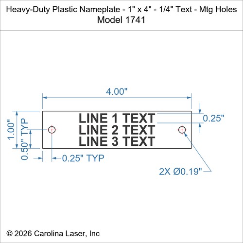Modal Additional Images for Heavy-Duty Plastic Nameplate - 1" x 4" - 1/4" Text - Mtg Holes