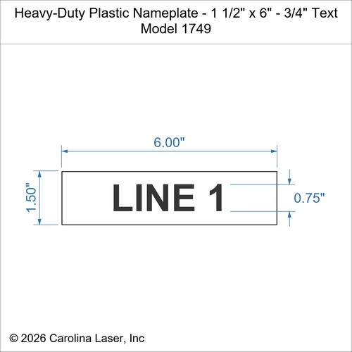 Modal Additional Images for Heavy-Duty Plastic Nameplate - 1 1/2" x 6" - 3/4" Text