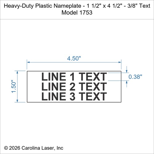 Modal Additional Images for Heavy-Duty Plastic Nameplate - 1 1/2" x 4 1/2" - 3/8" Text