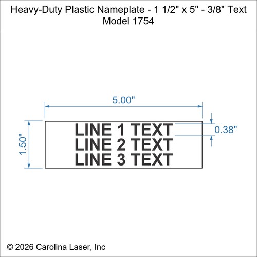 Modal Additional Images for Heavy-Duty Plastic Nameplate - 1 1/2" x 5" - 3/8" Text