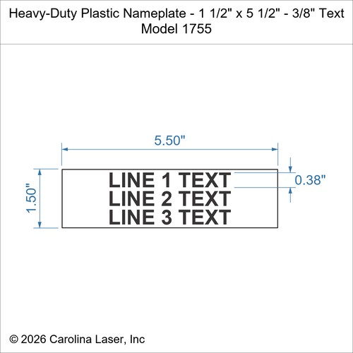 Modal Additional Images for Heavy-Duty Plastic Nameplate - 1 1/2" x 5 1/2" - 3/8" Text