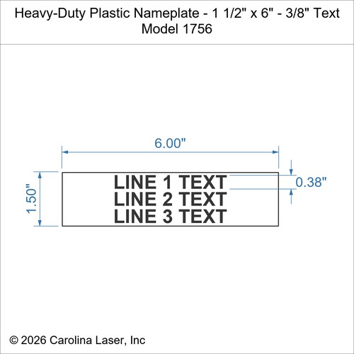 Modal Additional Images for Heavy-Duty Plastic Nameplate - 1 1/2" x 6" - 3/8" Text