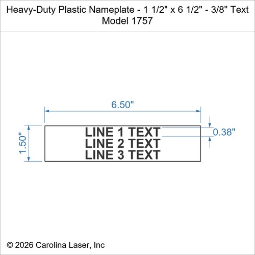 Modal Additional Images for Heavy-Duty Plastic Nameplate - 1 1/2" x 6 1/2" - 3/8" Text