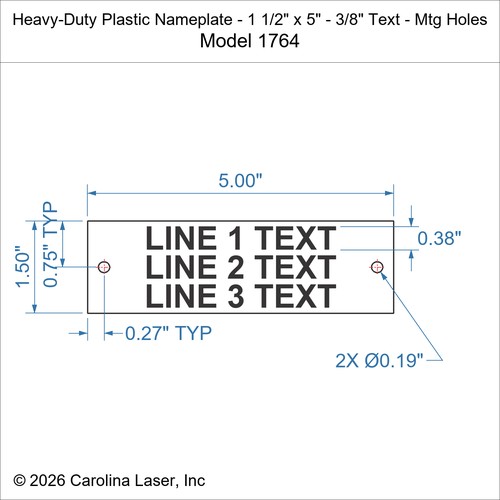 Modal Additional Images for Heavy-Duty Plastic Nameplate - 1 1/2" x 5" - 3/8" Text - Mtg Holes