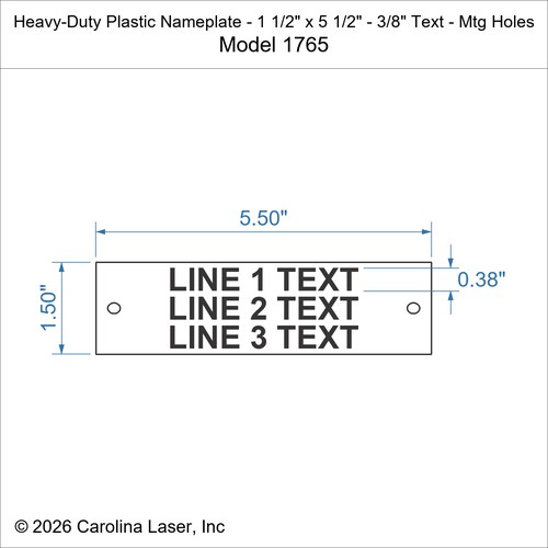 Modal Additional Images for Heavy-Duty Plastic Nameplate - 1 1/2" x 5 1/2" - 3/8" Text - Mtg Holes