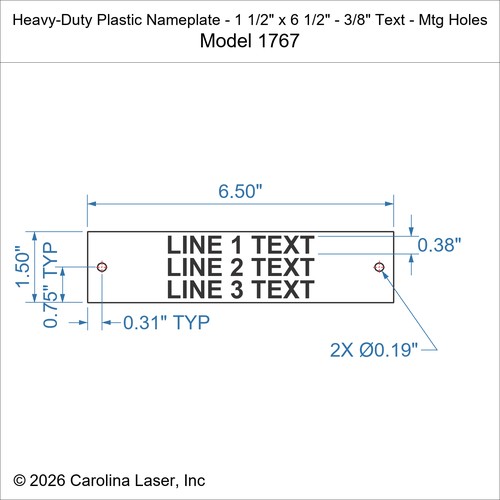 Modal Additional Images for Heavy-Duty Plastic Nameplate - 1 1/2" x 6 1/2" - 3/8" Text - Mtg Holes