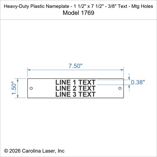 Modal Additional Images for Heavy-Duty Plastic Nameplate - 1 1/2" x 7 1/2" - 3/8" Text - Mtg Holes