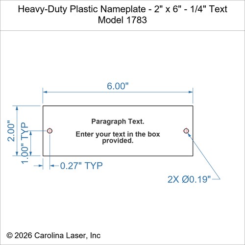 Modal Additional Images for Heavy-Duty Plastic Nameplate - 2" x 6" - 1/4" Text
