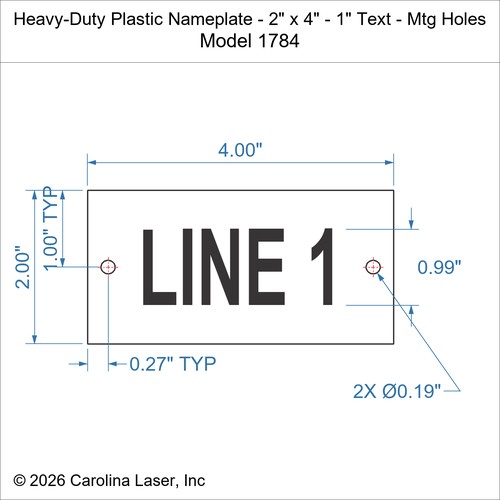 Modal Additional Images for Heavy-Duty Plastic Nameplate - 2" x 4" - 1" Text - Mtg Holes